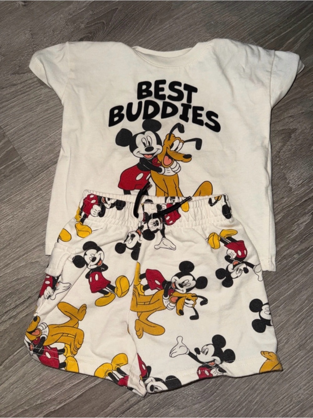 Kids "Best Buddies" Mickey & Pluto White Pajama Set
